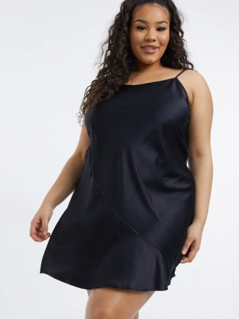 Collusion Black Mini Satin Slip Dress